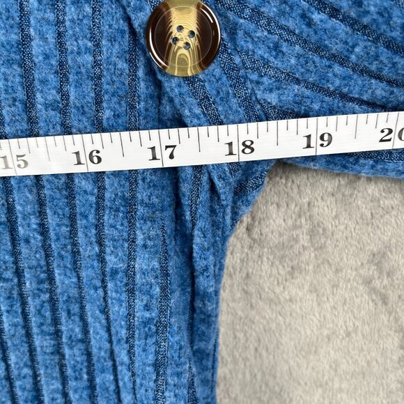Ribbed Knit Sweater Women’s Small Blue Button Shoulder Long Sleeve Pullover Top - Picture 5 of 7